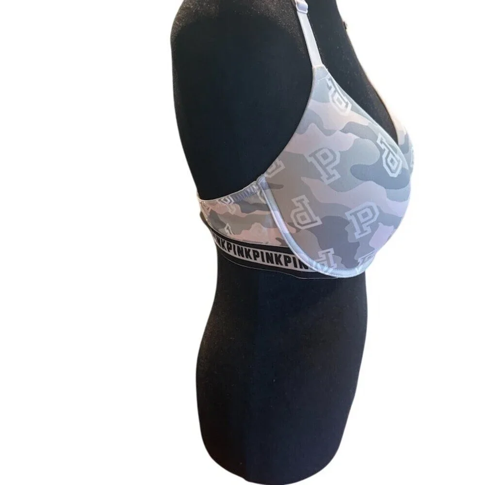 Victoria's Secret PINK Push Up Bra 36D Gray Camo Front Closure